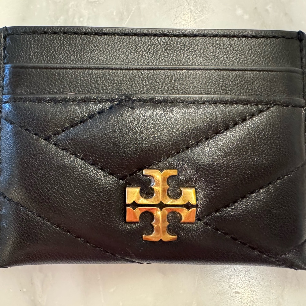Tory Burch Quilted Black Card Holder with Gold Logo